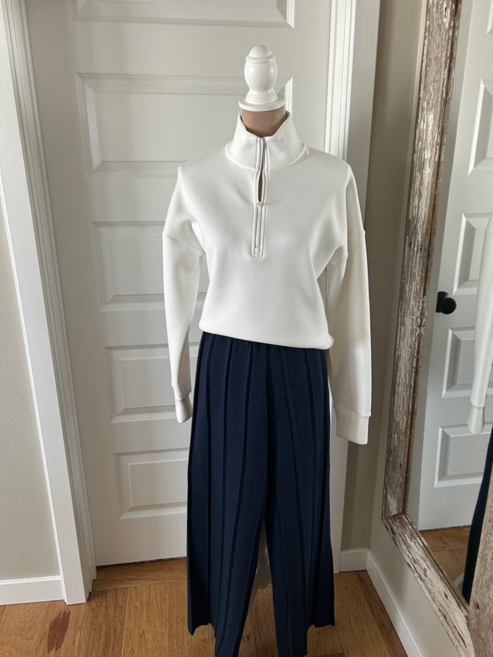 Wide Leg Navy Knit Trousers